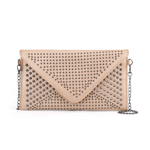 VK5295-GOD - Studded Detail Envelope Clutch Bag With Chain Strap