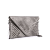 VK5295 Grey - Studded Detail Envelope Clutch Bag With Chain Strap