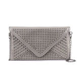 VK5295 Grey - Studded Detail Envelope Clutch Bag With Chain Strap