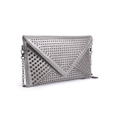 VK5295 Silver - Studded Detail Envelope Clutch Bag With Chain Strap