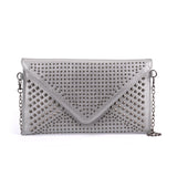 VK5295 Silver - Studded Detail Envelope Clutch Bag With Chain Strap