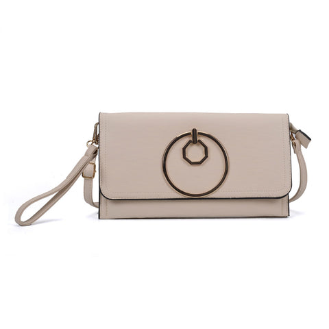 VK5305 Beige - Women Solid Metal Decoration Handbag