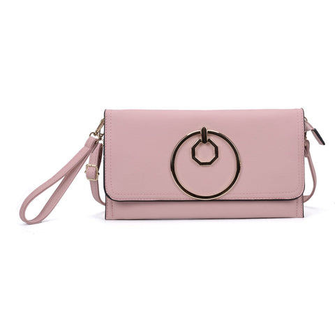 VK5305 Pink - Women Solid Metal Decoration Handbag