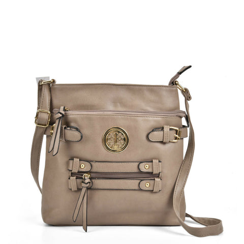 VK5336 Khaki - Zip Cross Body Bag With Metal Detail