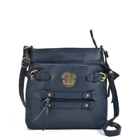 VK5336 Navy - Zip Cross Body Bag With Metal Detail