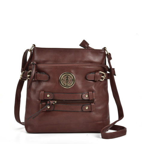 VK5336 Tan - Zip Cross Body Bag With Metal Detail