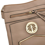 VK5338 Khaki - Zip Cross Body Bag With Metal Bar Detail