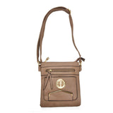 VK5338 Khaki - Zip Cross Body Bag With Metal Bar Detail