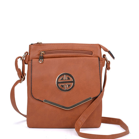VK5345 Tan - Classic Cross Body Bag With Metal Detail
