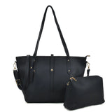 VK5407 Black - Solid color Handbag And Set Bag With Dome Studs (Was £8.00)