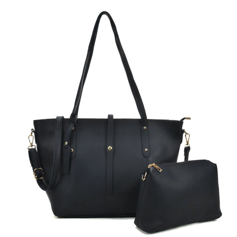 VK5407 Black - Solid color Handbag And Set Bag With Dome Studs (Was £8.00)
