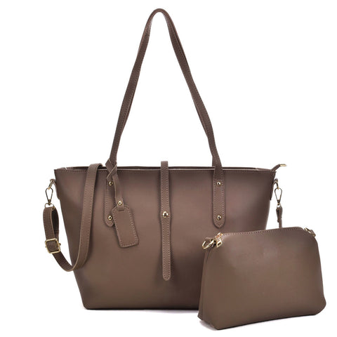 VK5407 Tea - Solid color Handbag And Set Bag With Dome Studs (was £8.00)