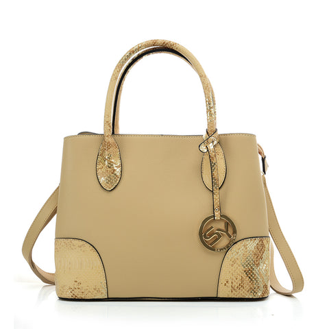 VK5509-NEW APRICOT - Solid Color Simple Tote Bag With Handle And Bottom Sequins Design