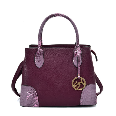 VK5509-NEW PURPLE - Solid Color Simple Tote Bag With Handle And Bottom Sequins Design