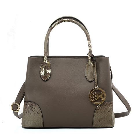 VK5509-NEW KHAKI - Solid Color Simple Tote Bag With Handle And Bottom Sequins Design