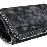 VK5531 BLACK - Bright Leather Bag With Chain Handel