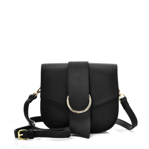 VK5566 BLACK - Solid Color Saddle Bag With Buckle Design (was £8)