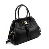 VK5589 BLACK - Pure Color Tote Bag With Circle Buckle Design
