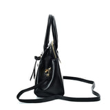 VK5589 BLACK - Pure Color Tote Bag With Circle Buckle Design