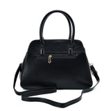 VK5589 BLACK - Pure Color Tote Bag With Circle Buckle Design