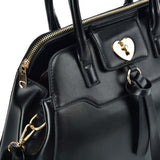 VK5589 BLACK - Pure Color Tote Bag With Circle Buckle Design