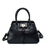 VK5589 BLACK - Pure Color Tote Bag With Circle Buckle Design