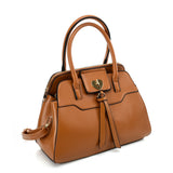 VK5589 BROWN - Pure Color Tote Bag With Circle Buckle Design