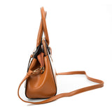 VK5589 BROWN - Pure Color Tote Bag With Circle Buckle Design