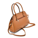 VK5589 BROWN - Pure Color Tote Bag With Circle Buckle Design