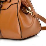 VK5589 BROWN - Pure Color Tote Bag With Circle Buckle Design