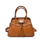 VK5589 BROWN - Pure Color Tote Bag With Circle Buckle Design