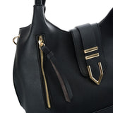 VK5602 BLACK - Pure Color Set Bag With Buckle Design And Metal Ring Decoration