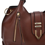 VK5602 COFFEE - Pure Color Set Bag With Buckle Design And Metal Ring Decoration