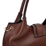VK5602 COFFEE - Pure Color Set Bag With Buckle Design And Metal Ring Decoration