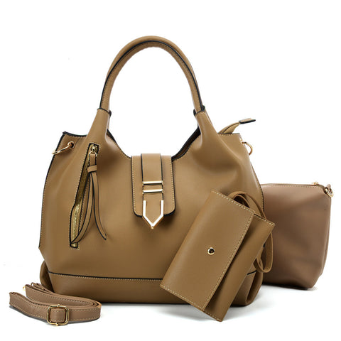 VK5602 KHAKI - Pure Color Set Bag With Buckle Design And Metal Ring Decoration