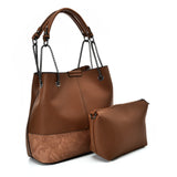 VK5603 BROWN - Solid Color Set Bag With Symmetrical Design And Special Handles