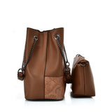 VK5603 BROWN - Solid Color Set Bag With Symmetrical Design And Special Handles