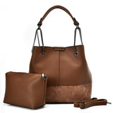VK5603 BROWN - Solid Color Set Bag With Symmetrical Design And Special Handles