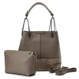 VK5603 KHAKI - Solid Color Set Bag With Symmetrical Design And Special Handles