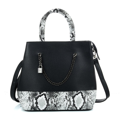VK5605 BLACK - Simple Tote Bag With Chain And Lock Decoration