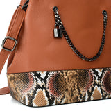 VK5605 BROWN - Simple Tote Bag With Chain And Lock Decoration