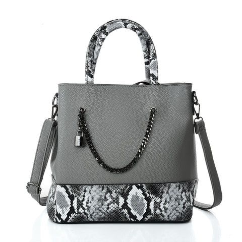 VK5605 GREY - Simple Tote Bag With Chain And Lock Decoration