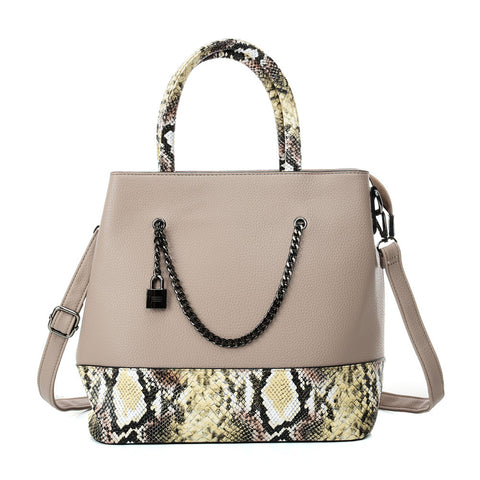 VK5605 KHAKI - Simple Tote Bag With Chain And Lock Decoration