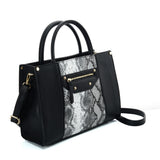 VK5606 BLACK - Simple Tote Bag With Snakeskin Decoration