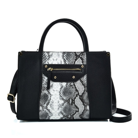 VK5606 BLACK - Simple Tote Bag With Snakeskin Decoration