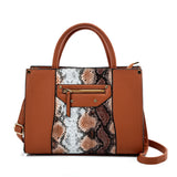 VK5606 BROWN - Simple Tote Bag With Snakeskin Decoration