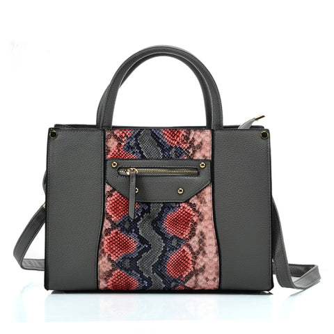 VK5606 GREY - Simple Tote Bag With Snakeskin Decoration