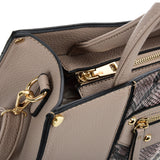 VK5606 KHAKI - Simple Tote Bag With Snakeskin Decoration