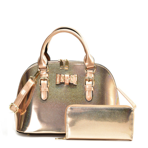 VK5615-CHAMPAGNE - Ladies new solid color handbag with wallet set