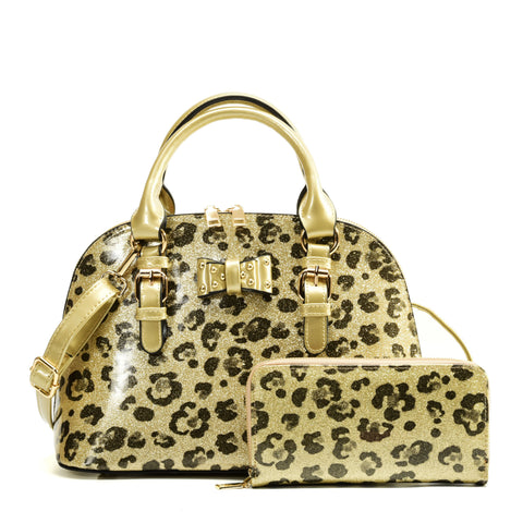 VK5618-GOLD - Ladies new solid color petal handbag with wallet set